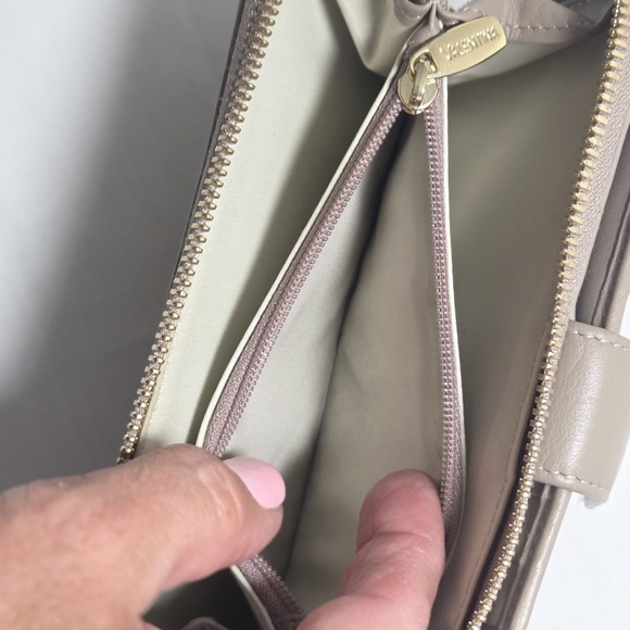 valentina taupe full size leather tab snap zip around wallet made in italy - Picture 7 of 11